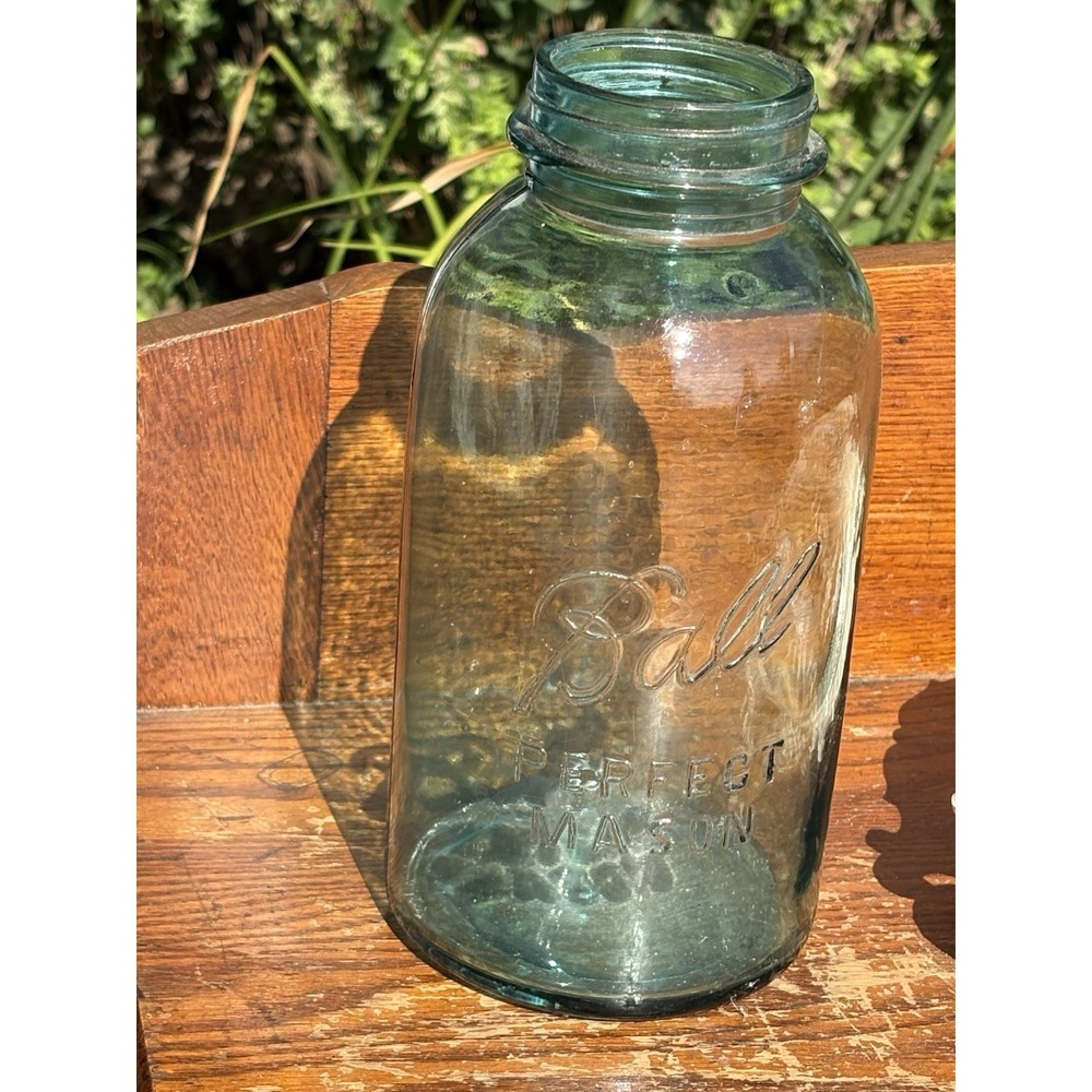 Antique Half Gallon Blue Aqua Ball Perfect Mason Jar "12" 10.25" Tall 1923-1933